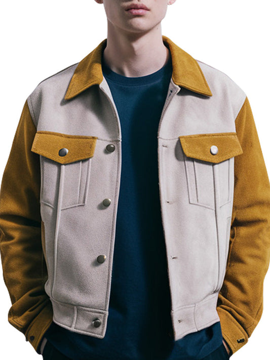 Men’s Two-Tone Beige And Yellow Suede Jacket - The Leather Jackets