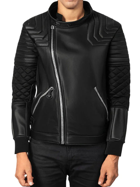 Men's Black Bomber Quilted Leather Jacket