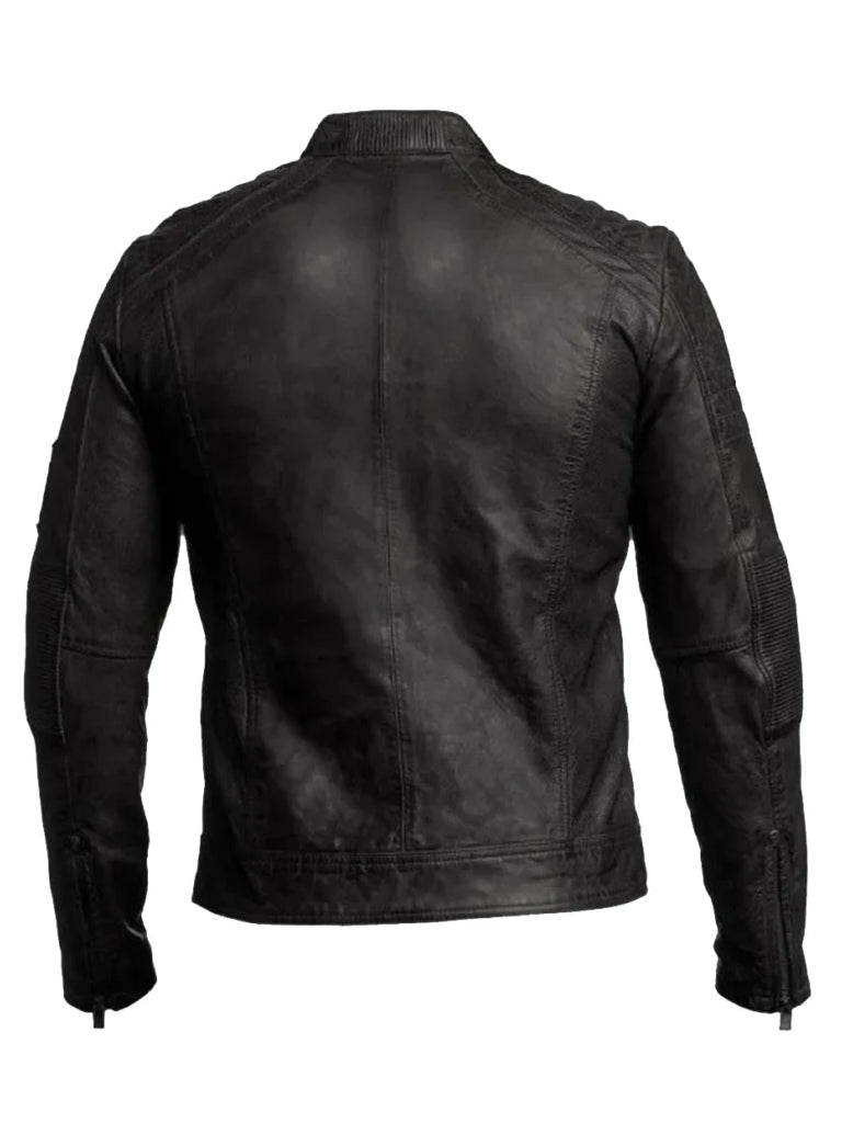 Men's Black Cafe Racer Leather Jacket