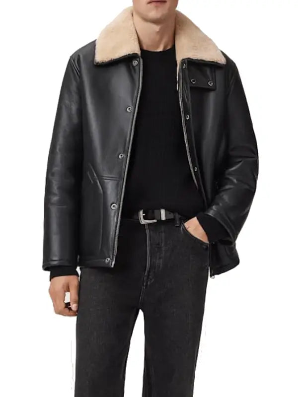 Men’s Premium Black Shearling Leather Jacket