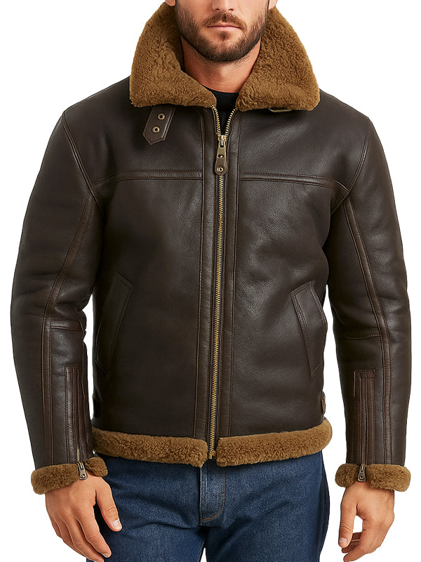 Men's Shearling Dark Brown Genuine Leather Jacket
