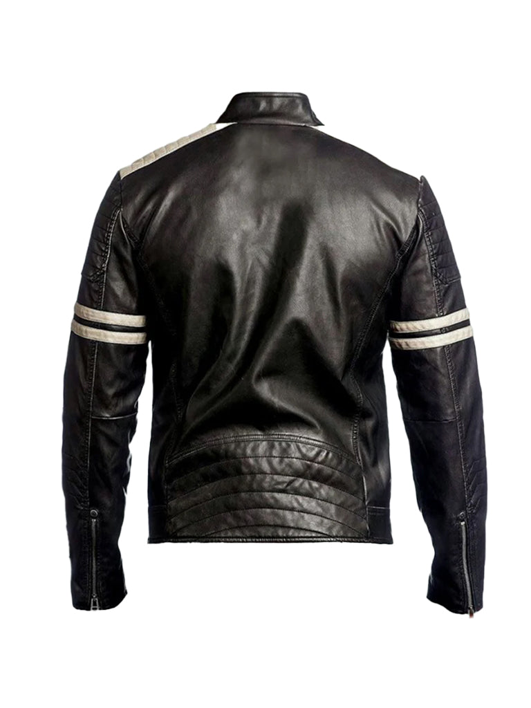 Men's real leather vintage biker jacket with pockets