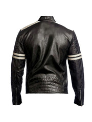 Men's real leather vintage biker jacket with pockets