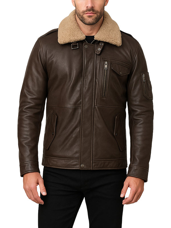 Men’s Brown Shearling Distressed Leather Jacket