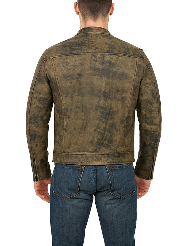 Mens Distressed Brown Leather Jacket Vintage Biker Style