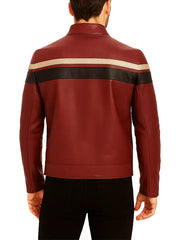 Mens Maroon Cafe Racer Leather Jacket