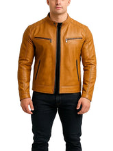 Mens Tan Brown Moto Leather Jacket