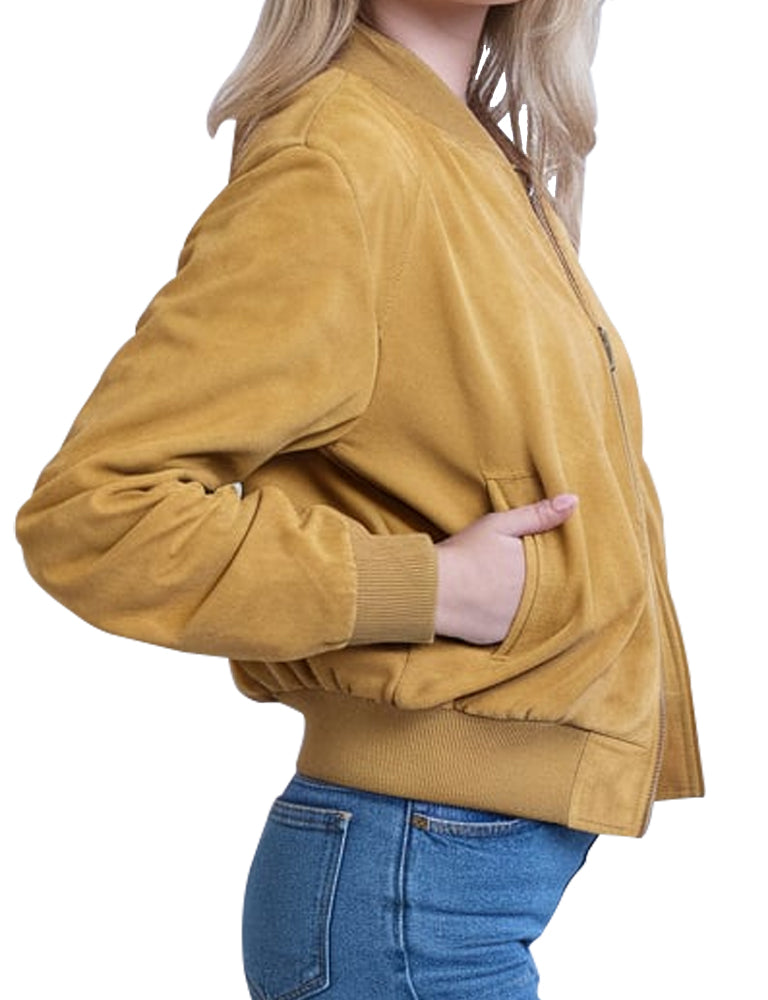 Mustard Yellow Suede Bomber