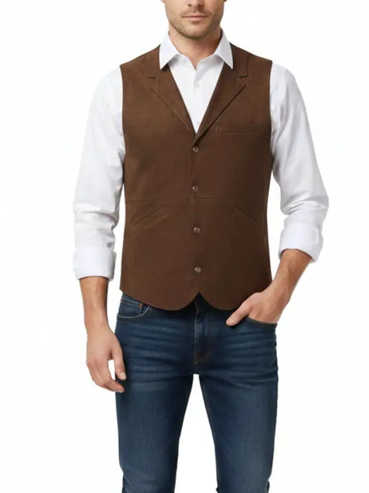Men’s Classic Brown Tailored Vest | Slim Fit Button Front Waistcoat - The Leather Jackets