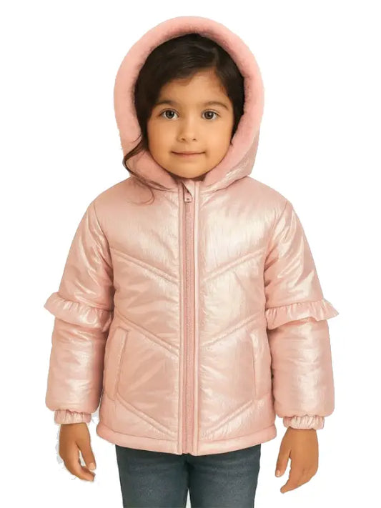 Kids Pink Hooded Puffer Jacket – Warm Quilted Winter Coat for Girls