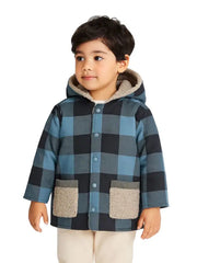 Kids Hooded Plaid Winter Jacket with Soft Fleece Lining