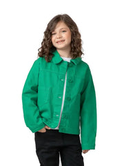 Kids Green Button-Up Jacket – Lightweight Casual Outerwear for Girls