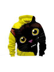 Yellow Cat Graphic Hoodie – Cute Black Cat Print Pullover