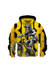 Yellow BMX Rider Graphic Hoodie – Extreme Sports Streetwear Pullover