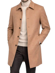 Men’s Camel Wool Blend Long Coat | Classic Button Front Winter Overcoat