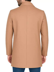 Men’s Camel Wool Blend Long Coat | Classic Button Front Winter Overcoat