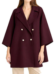 Women’s Burgundy Double Breasted Wool Blend Cape Coat