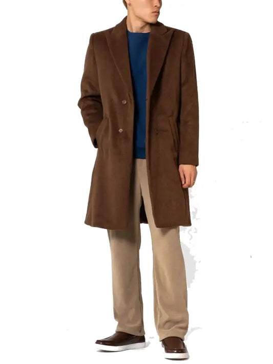 Men’s Brown Wool Blend Long Coat | Classic Tailored Winter Overcoat