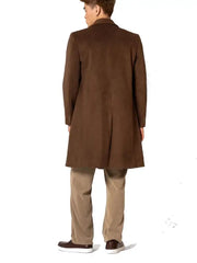 Men’s Brown Wool Blend Long Coat | Classic Tailored Winter Overcoat