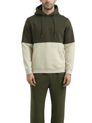 Men’s Olive & Beige Two-Tone Hoodie with Drawstring Hood