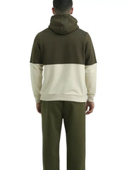 Men’s Olive & Beige Two-Tone Hoodie with Drawstring Hood