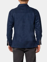 Men’s Navy Blue Suede Shirt Jacket with Button Front