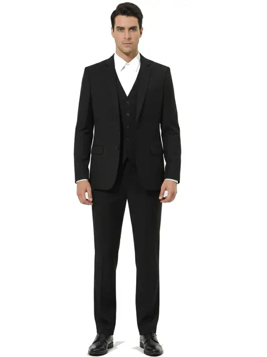 Men's Classic Black Three Piece Suit with Vest - The Leather Jackets