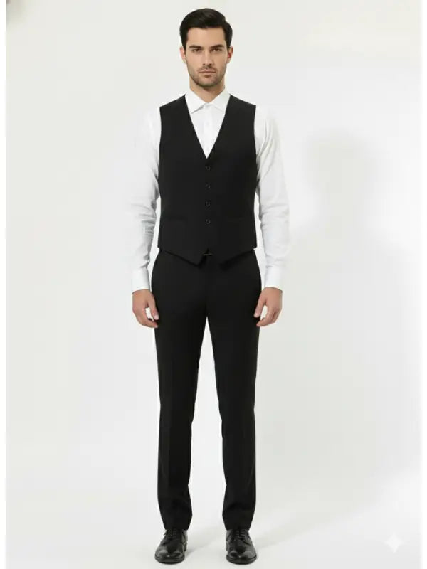 Men's Classic Black Three Piece Suit with Vest - The Leather Jackets