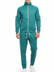 Teal and White Striped Full Zip Men’s Tracksuit Set