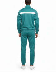 Teal and White Striped Full Zip Men’s Tracksuit Set
