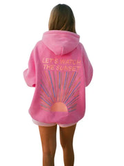 Pink Oversized Hoodie with “Let’s Watch the Sunset” Back Graphic