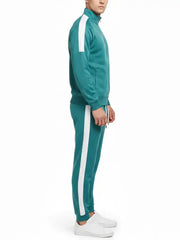 Teal and White Striped Full Zip Men’s Tracksuit Set