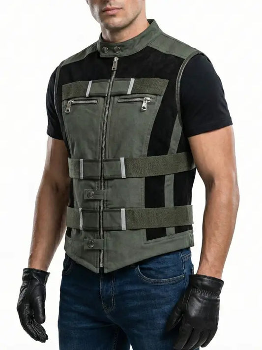Men’s Tactical Military Style Vest with Adjustable Straps and Zip Front