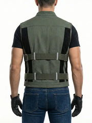 Men’s Tactical Military Style Vest with Adjustable Straps and Zip Front