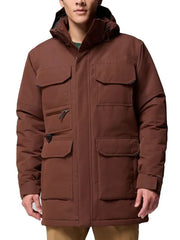 Men’s Brown Insulated Parka Jacket with Hood – Winter Outdoor Utility Coat