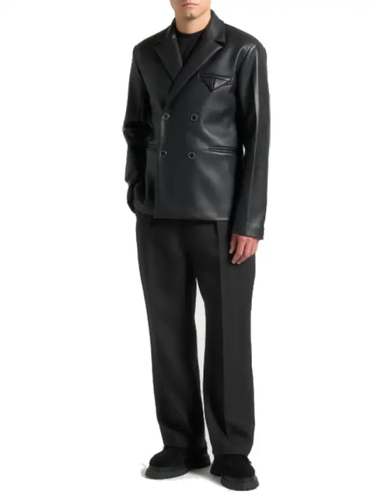 Men’s Black Leather Two Piece Outfit Set, Jacket and Trousers