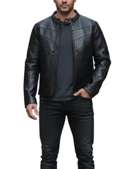 Men’s Black Genuine Leather Jacket with Chevron Panel Design by The Leather Jackets