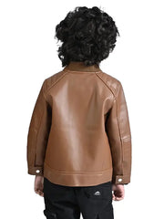 Kids Brown Leather Jacket | Stylish Zip-Up Jacket for Boys
