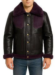 Men’s Black Leather Shearling Jacket with Fur Collar