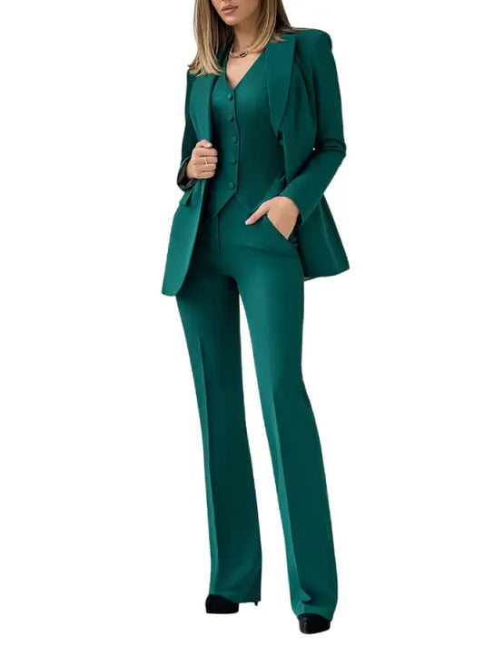 Elegant Green Three Piece Women’s Suit Blazer Set