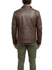 Men's Classic Brown Real Leather Utility Jacket with Front Flap Pockets