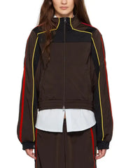 Brown Track Jacket and Trouser Set with Contrast Red and Yellow Stripes