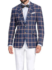 Men's Blue Windowpane Check Blazer with Classic Notch Lapel