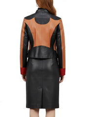 Women’s Two Tone Leather Jacket and Skirt Set, Premium Genuine Leather Outfit by The Leather Jackets