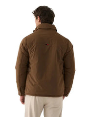 Men’s Brown Puffer Jacket with Stand Collar and Utility Pockets