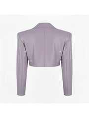 Lavender Cropped Leather Jacket for Women, Sharp Collar and Long Sleeves
