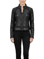 Women’s Black Quilted Genuine Leather Jacket, Slim Fit Moto Style by The Leather Jackets