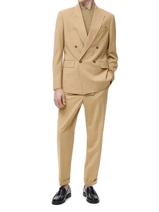 Men’s Beige Double-Breasted Suit Blazer – Tailored Fit Formal Jacket