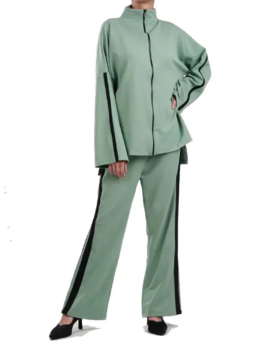Women’s Mint Green Track Suit Set With Black Side Stripes