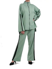 Women’s Mint Green Track Suit Set With Black Side Stripes